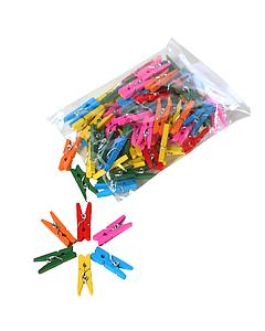 MINI PINZAS MADERA COLOR BOLSA 100UD
